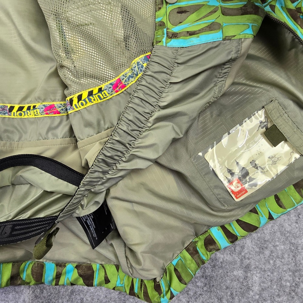 Burton Snowboard Jacket Mens L Green Teal All Over Logo Print Hooded Ski Coat - Picture 11 of 12